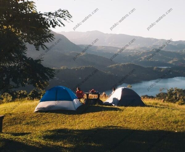set-up tents near body of water