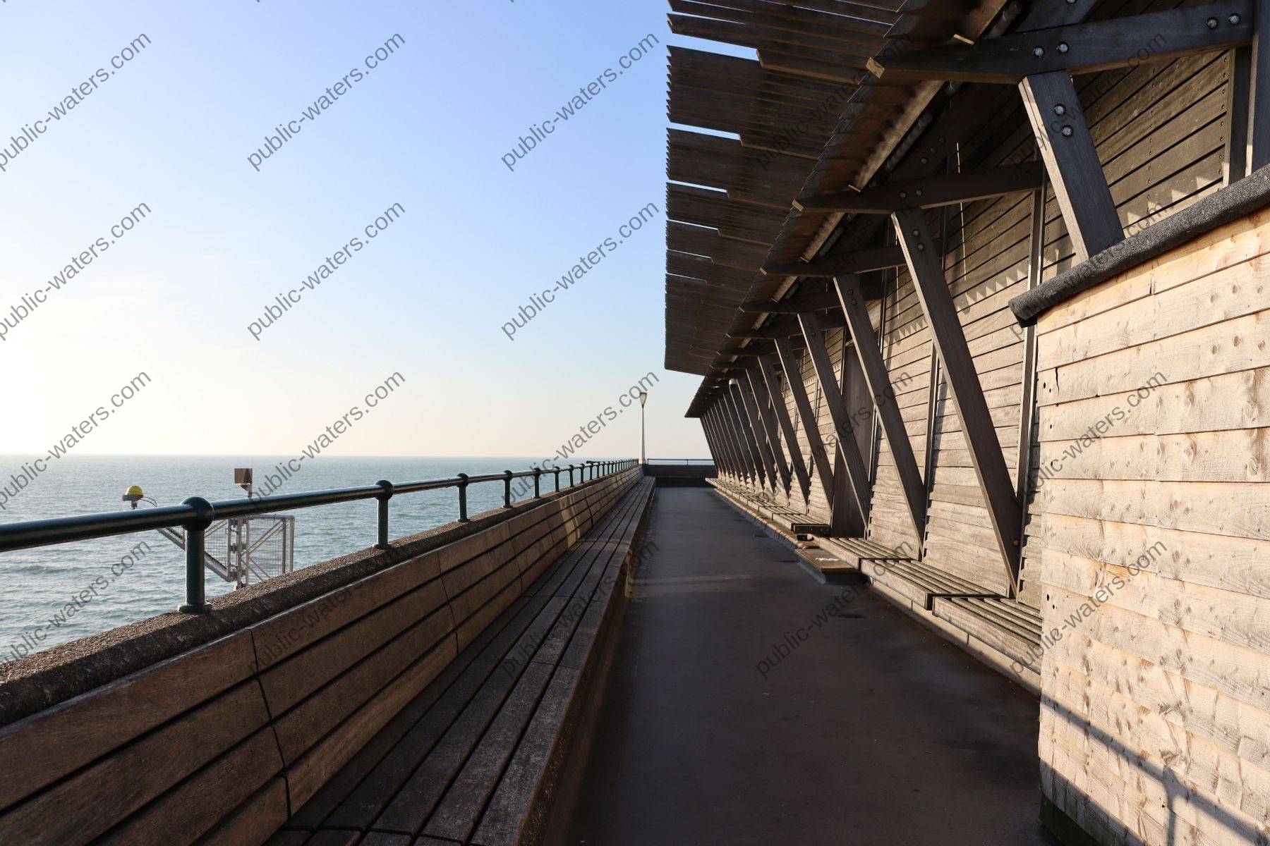 Deal Pier rear sea view with seating behind café and toilets